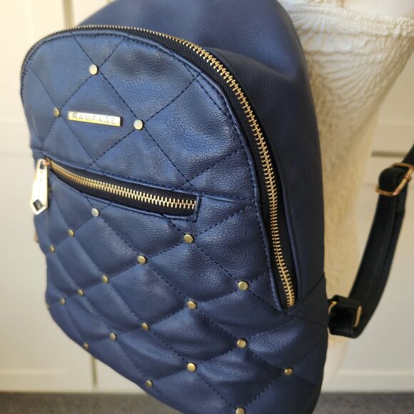 Rampage Navy Quilted Studded Faux Leather Mini Backpack Y2K Retro Cute Glam - Picture 2 of 9